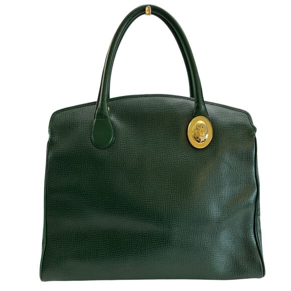 Vintage Christian Dior Green Leather Satchel Bag Gold CD Logo Made In France - Picture 5 of 15